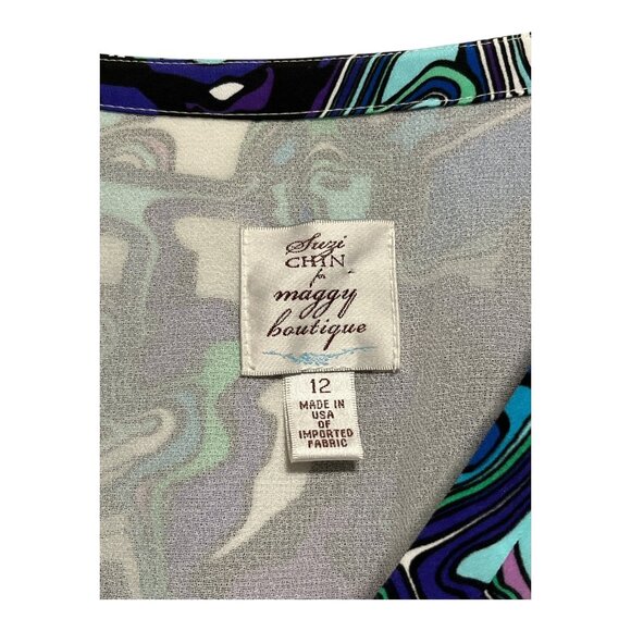 VTG Suzi Chin for Maggy Boutique Abstract Faux-Wrap Dress Size 12 USA Made - Picture 2 of 6